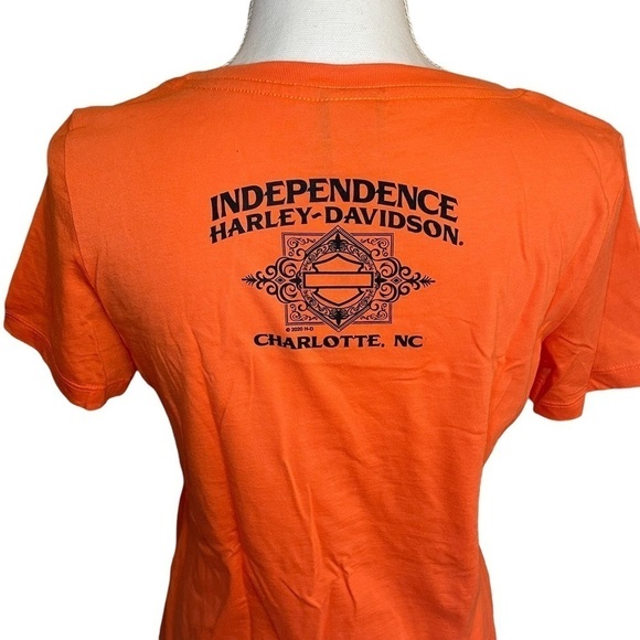 Harley Davidson Orange Short Sleeve Crew Neck T-shirt With Rhinestone Logo. Med. - Picture 3 of 13